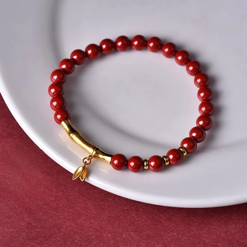 Buddha Stones Bamboo Cinnabar 925 Sterling Silver Concentration Bracelet