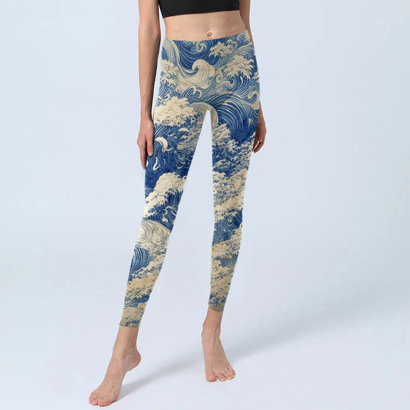 Buddha Stones Ocean Waves Pattern Print Gym Leggings Women's Yoga Pants