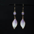 Buddha Stones Silk Art Handmade Purple Gradient Petals Blessing Dangle Earrings