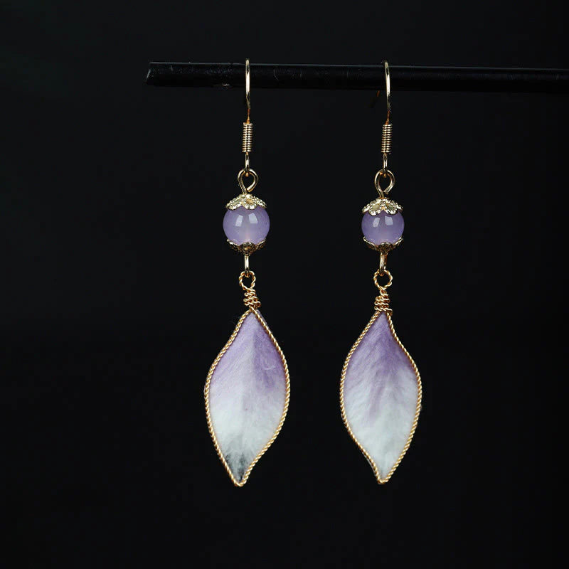 Buddha Stones Silk Art Handmade Purple Gradient Petals Blessing Dangle Earrings