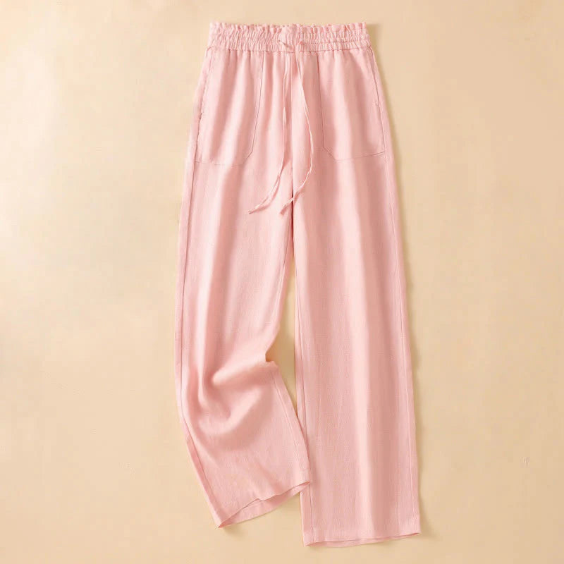 Buddha Stones Casual Straight Leg Design Cotton Women's 7-8 Length Wide Leg Pants With Pockets