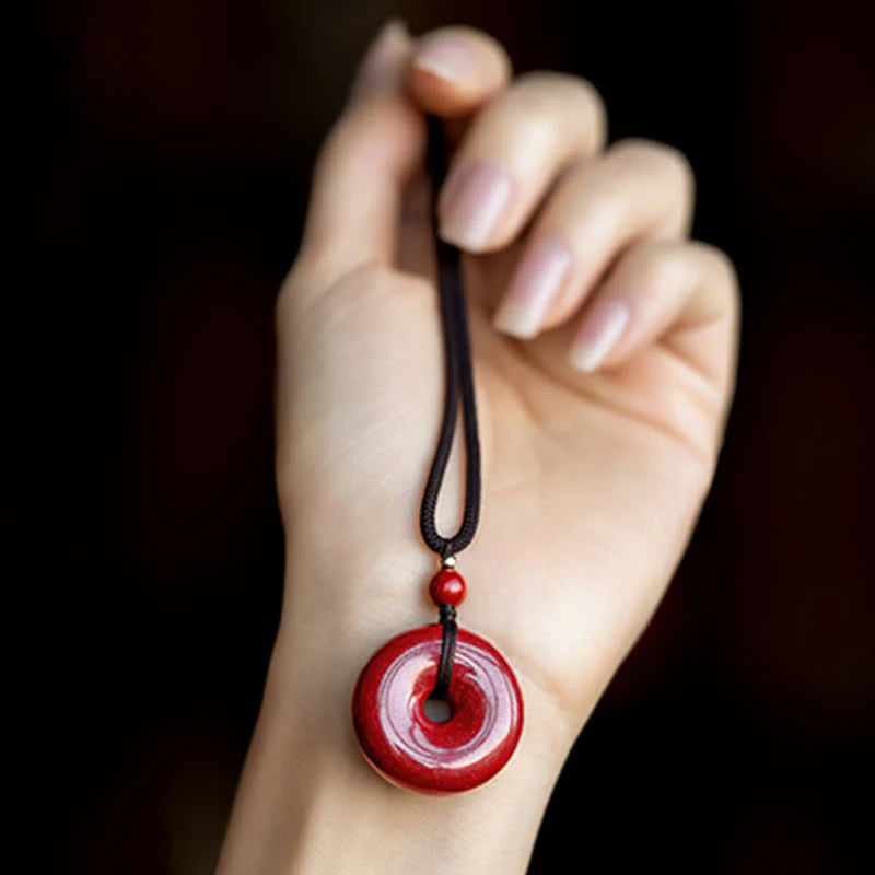 Buddha Stones Cinnabar Peace Buckle Calm Blessing Necklace Pendant (Extra 35% Off | USE CODE: FS35)