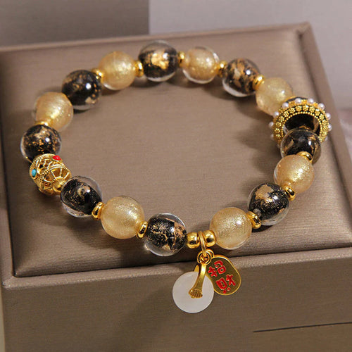 Buddha Stones Black Gold Liuli Glass Bead Attracts Wealth Peace Buckle Blessing Bracelet