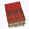 Buddha Stones Jacquard Color Contrast Patchwork Paisley Pattern Tassel Cozy Scarf Shawl
