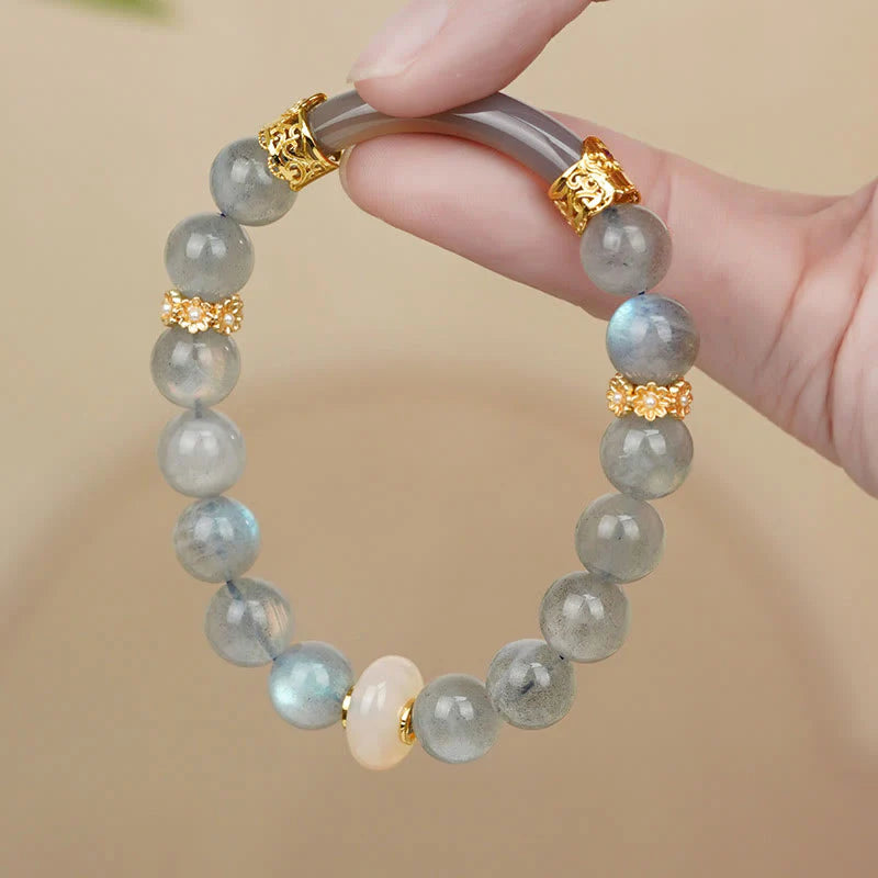 Buddha Stones Natural Moonstone Gray Agate Healing Change Bracelet