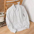 Buddha Stones Fall 2 In 1 Stripes Stand Collar Long Sleeve Men's Cotton Shirt