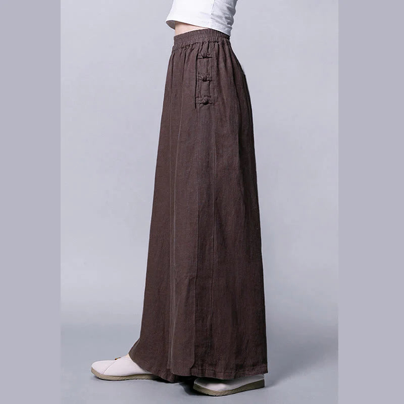 Buddha Stones Casual Frog-Button High Waist Wide Leg Pants With Pockets
