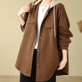 Buddha Stones Casual Commute Drawstring Hoodie Women's Cotton Linen Jacket With Pockets