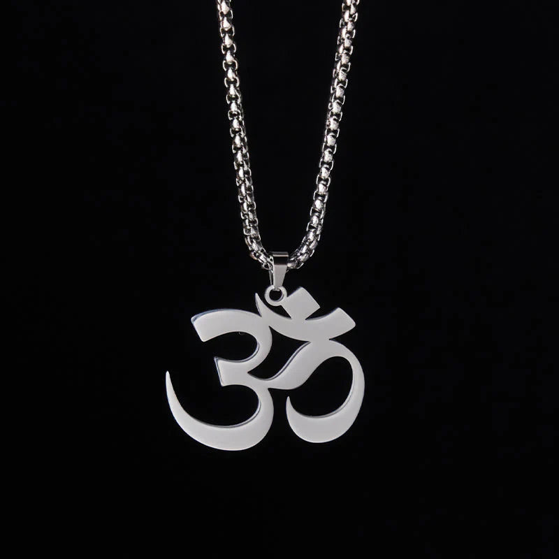 Buddha Stones Om Symbol Mantra Stainless Steel Focus Necklace Pendant