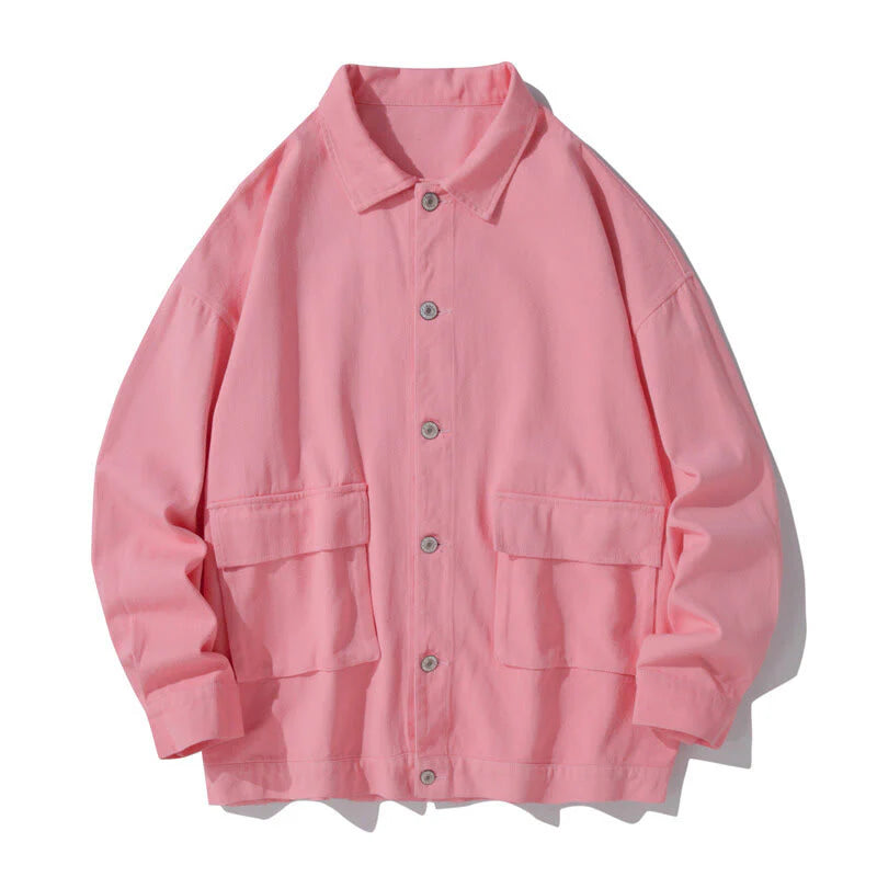 Buddha Stones Long Sleeve Button Stand Collar Design Men's Cotton Jacket Shirt With Pockets