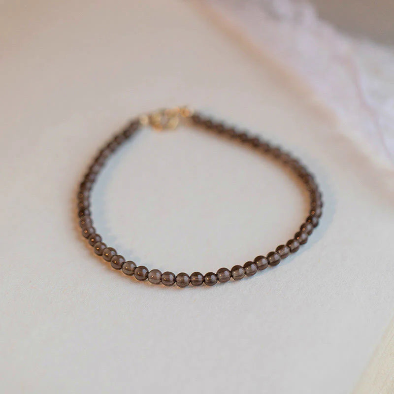 Buddha Stones Smoky Quartz Black Obsidian Ultra-thin Beads Success Bracelet