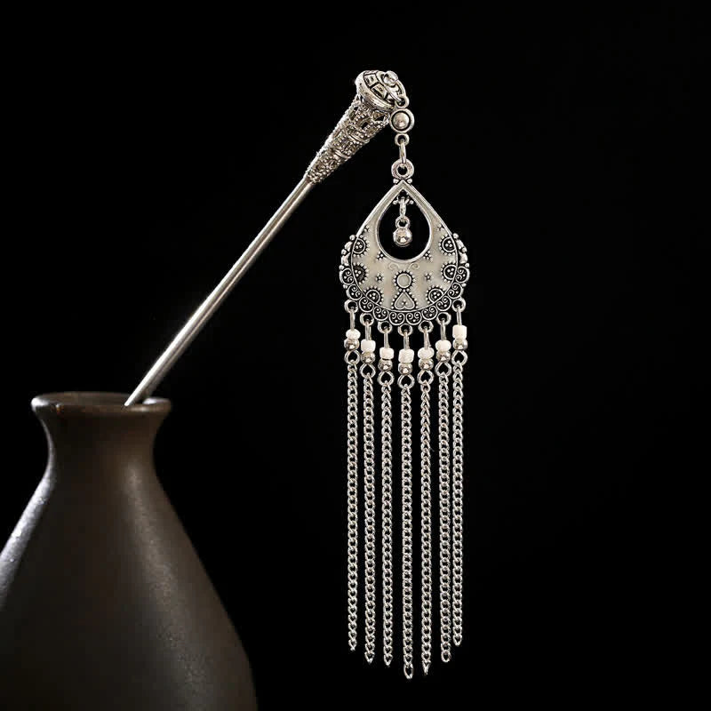 Buddha Stones Water Drop Lily of the Valley Flowers Tassels Confidence Hairpin