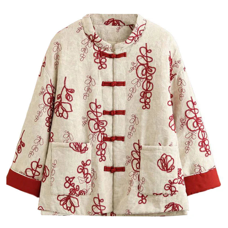 Buddha Stones Women's Winter Long Sleeve Stand Collar Frog-buttons Cotton-padded Jacket With Pockets
