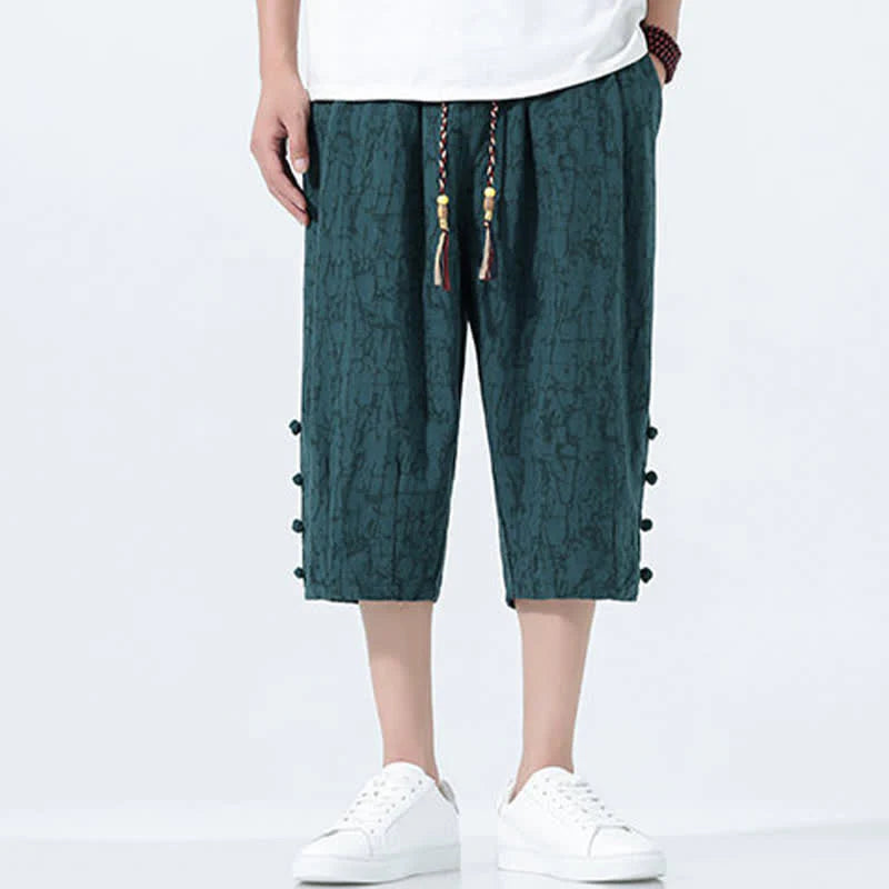 Buddha Stones Summer Drawstring Elastic Waist Men's CapriÂ Tapered Pants