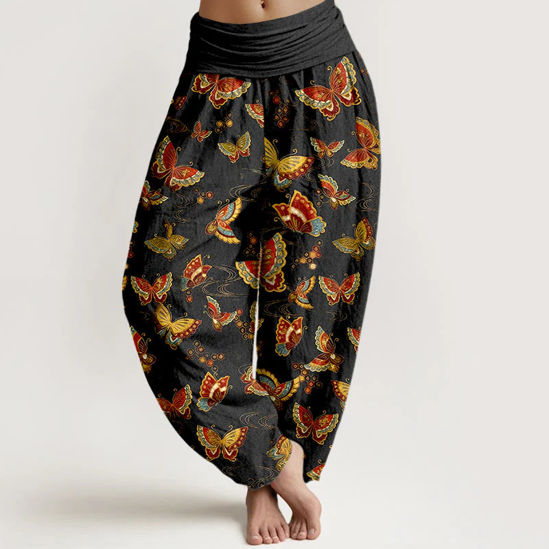 Buddha Stones Cotton Colorful Butterfly Pattern Women's Elastic Waist Harem Pants