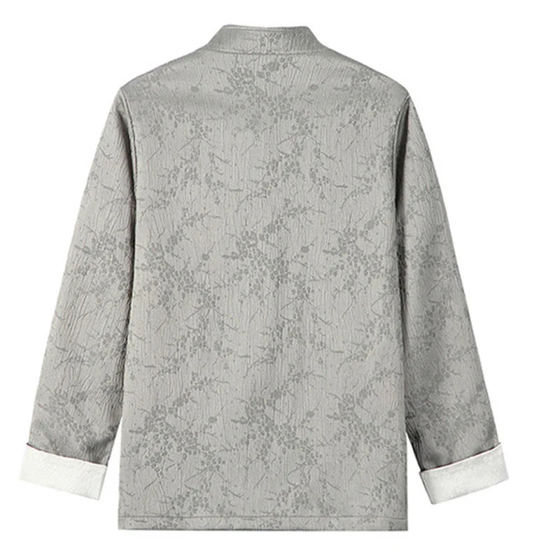 Buddha Stones Jacquard Stand Collar Long Sleeve Men's Cotton Jacket With Pockets