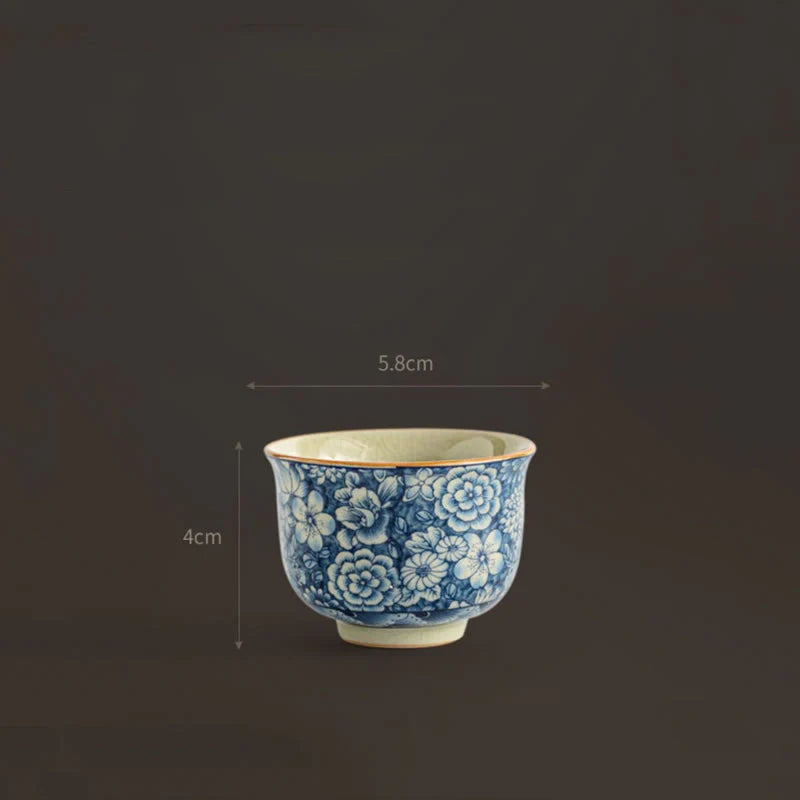 Buddha Stones Vintage Lotus Peony Plum Blossom Chrysanthemum Ceramic Teacup Tea Cups