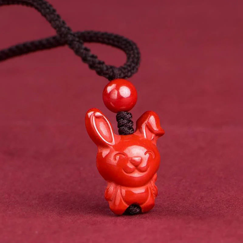 Buddha Stones Year Of The Horse Chinese Zodiac Engraved Design Cinnabar Blessing Rope Necklace Pendants