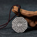 Buddha Stones Silver Sheen Obsidian Bagua Yin Yang Symbol Protection Necklace Pendant