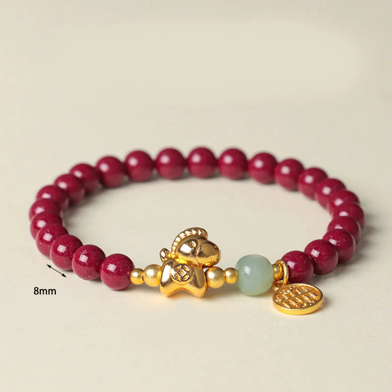 Buddha Stones Year Of The Horse Natural Cinnabar Hetian Jade Concentration Bracelet
