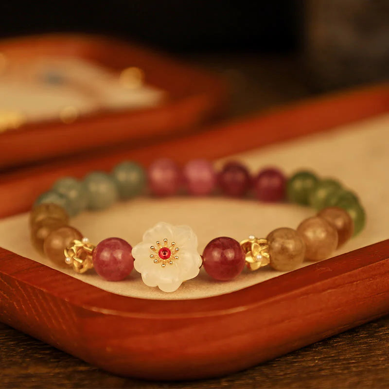 Buddha Stones Colorful Tourmaline Jade Flowers Love Bracelet