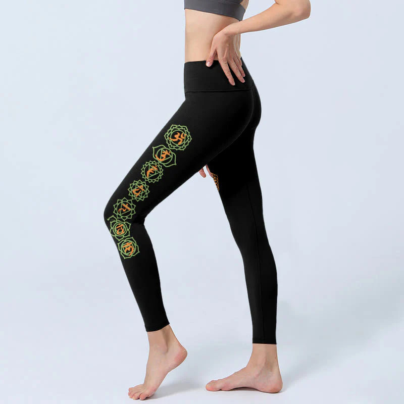 Buddha Stones Hamsa Flower Of Life Platonic Solids Chakra Pattern Gym Leggings Women's Yoga Pants