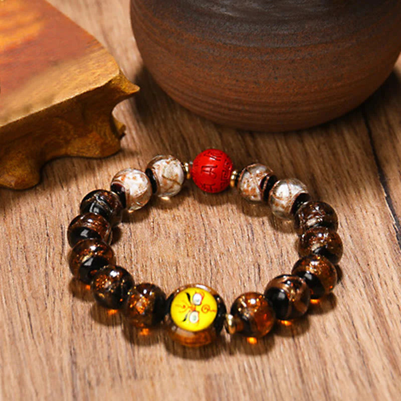 Buddha Stones Tibetan Five God of Wealth Thangka Liuli Glass Bead Chinese Zodiac Protection Bracelet (Extra 35% Off | USE CODE: FS35)