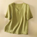 Buddha Stones Summer Casual Plain Women's V-neck Design Half Sleeve T-shirt