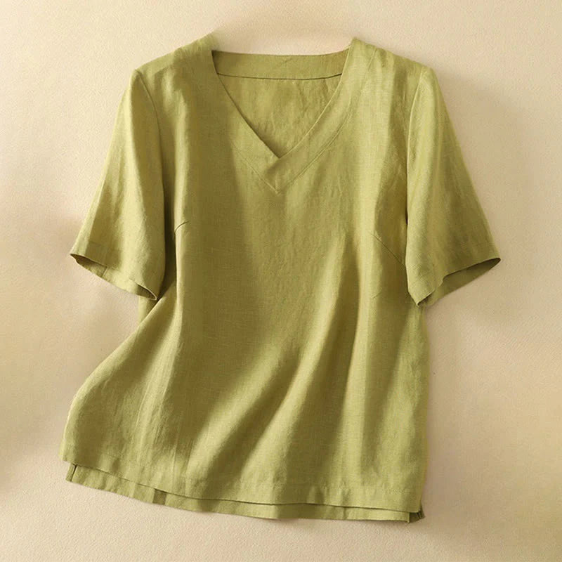 Buddha Stones Summer Casual Plain Women's V-neck Design Half Sleeve T-shirt