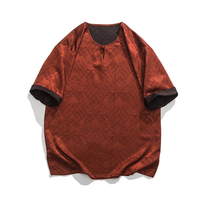 Buddha Stones Summer Retro Crackle Auspicious Cloud Pattern Short Sleeve Men's T-shirt