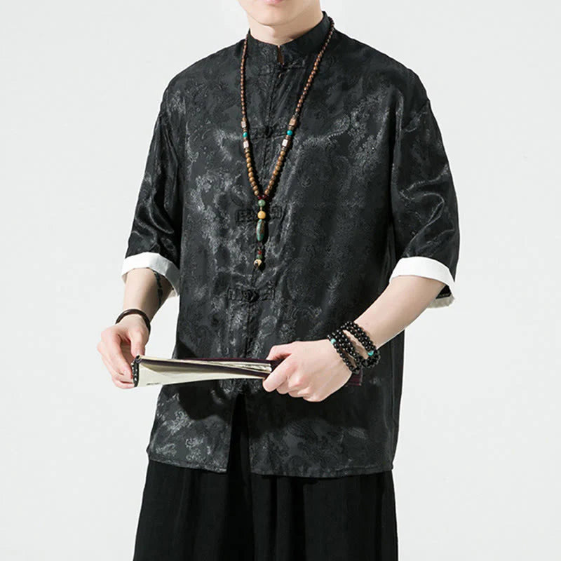 Buddha Stones Summer Cashew Flowers Pattern Men's Frog-Button Half Sleeve Shirts