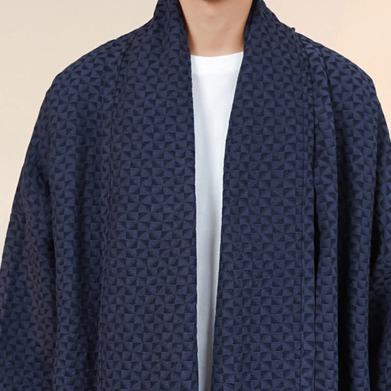 Buddha Stones Winter Jacquard Simple Design Men's Cotton Long Sleeve Kimono