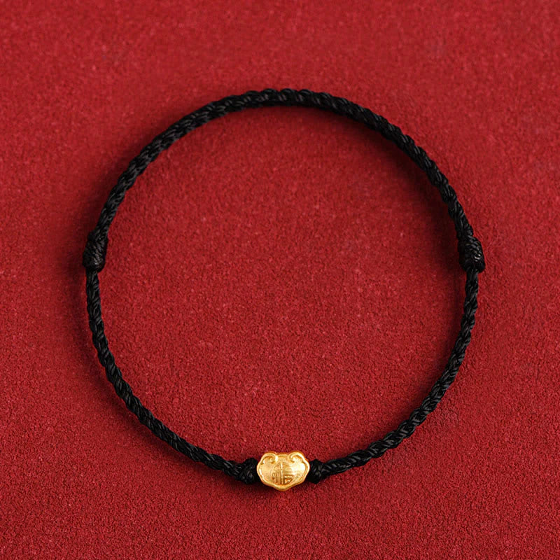 Buddha Stones 999 Gold Chinese Lock Charm Fu Character Protection Handmade Rope Bracelet (Extra 30% Off | USE CODE: FS30)
