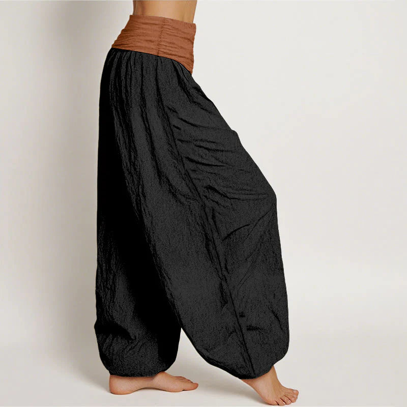 Buddha Stones Cotton Green Black Brown Red Solid Color Women's Elastic Waist Harem Pants