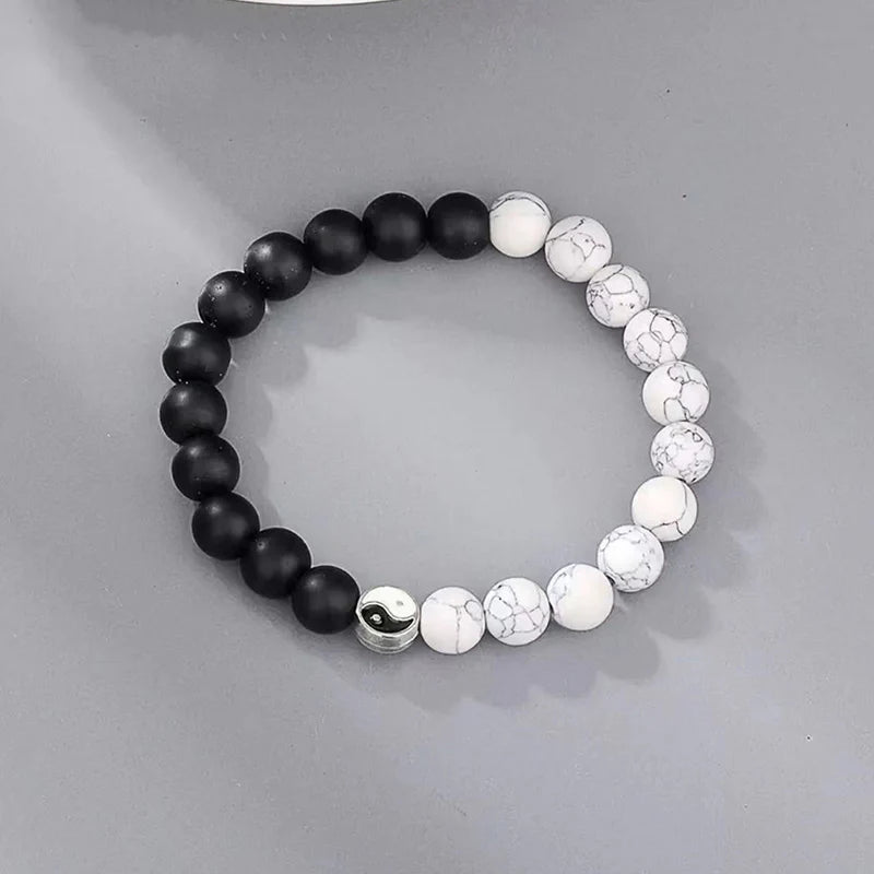 Buddha Stones 3pcs Natural White Turquoise Frosted Stone Bead Yin Yang Wealth Bracelet (Extra 35% Off | USE CODE: FS35)