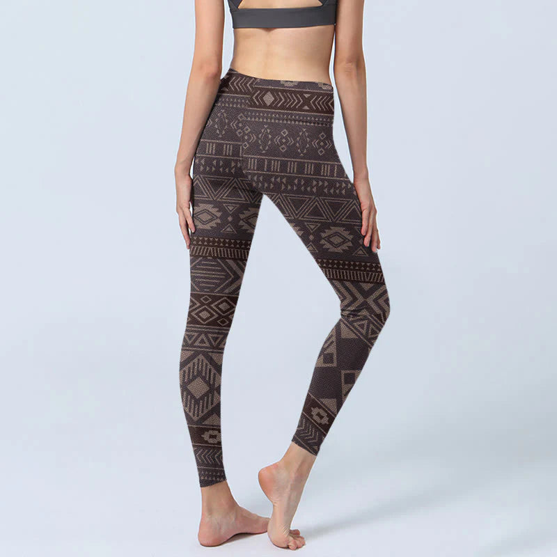 Buddha Stones Ethnic Geometric Pattern Print Gym Leggings Women's Yoga Pants