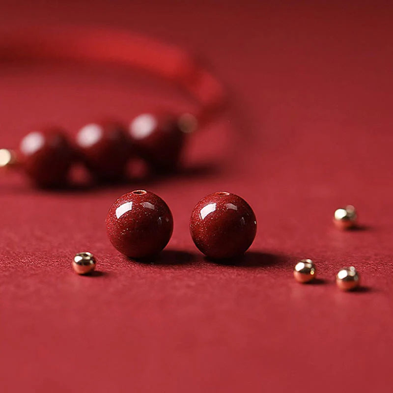 Buddha Stones Natural Lucky Cinnabar Bead Blessing String Bracelet Anklet