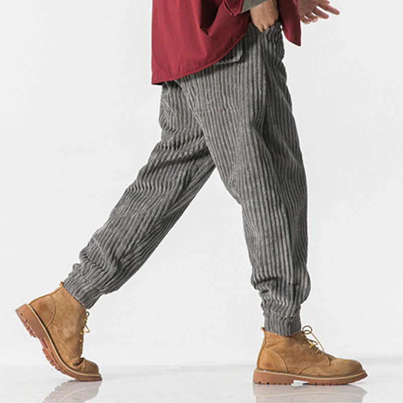 Buddha Stones Winter Solid Color Men's Ankle-Length Corduroy Pants With Pockets