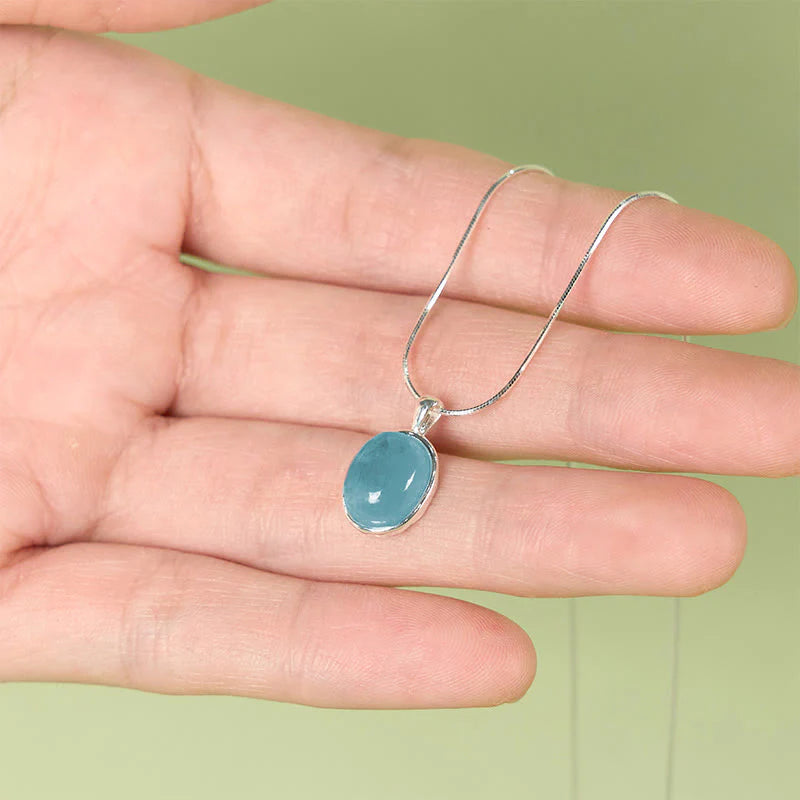 Buddha Stones 925 Sterling Silver Aquamarine Healing Clavicle Chain Necklace Pendant