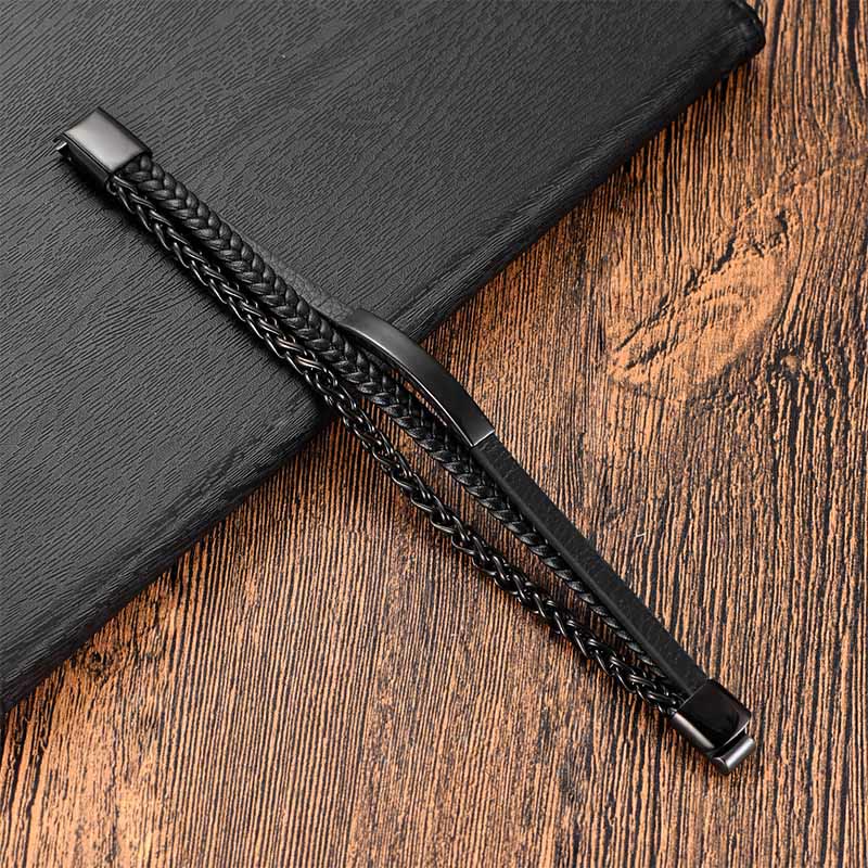 Buddha Stones Titanium Steel Balance Calm Leather Woven Bracelet