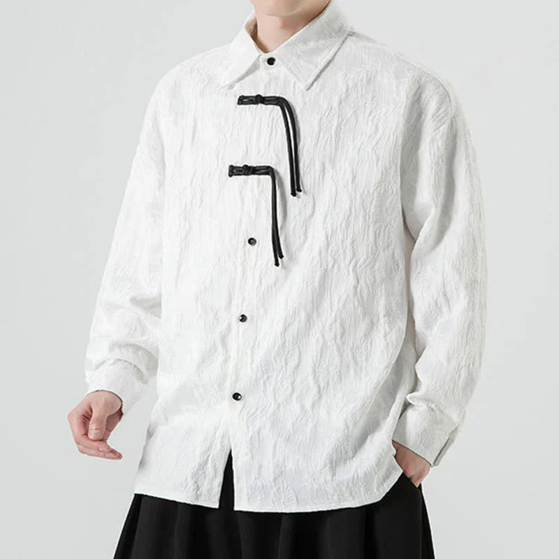 Buddha Stones Frog-Button Leaves Pattern Long Sleeve Men's Tang Suit Jacket