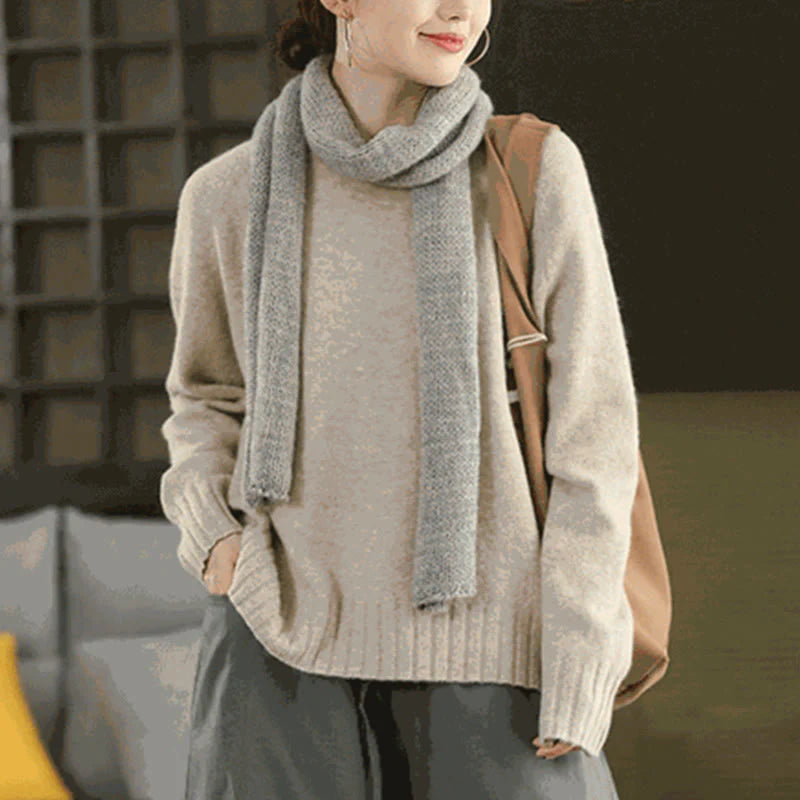 Buddha Stones Winter Crew Neck Warm Long Sleeve Women's Cotton Knitted Sweater