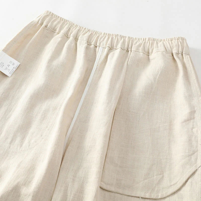 Buddha Stones Summer Ramie Linen Cotton Ankle-Length Elastic Cuffs Tapered Men's Pants With Pockets
