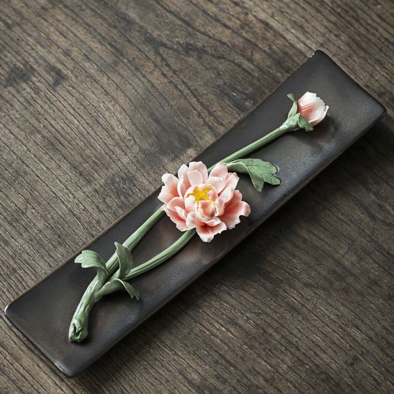 Buddha Stones Lotus Peony Rose Flower Ceramic Spiritual Incense Burner