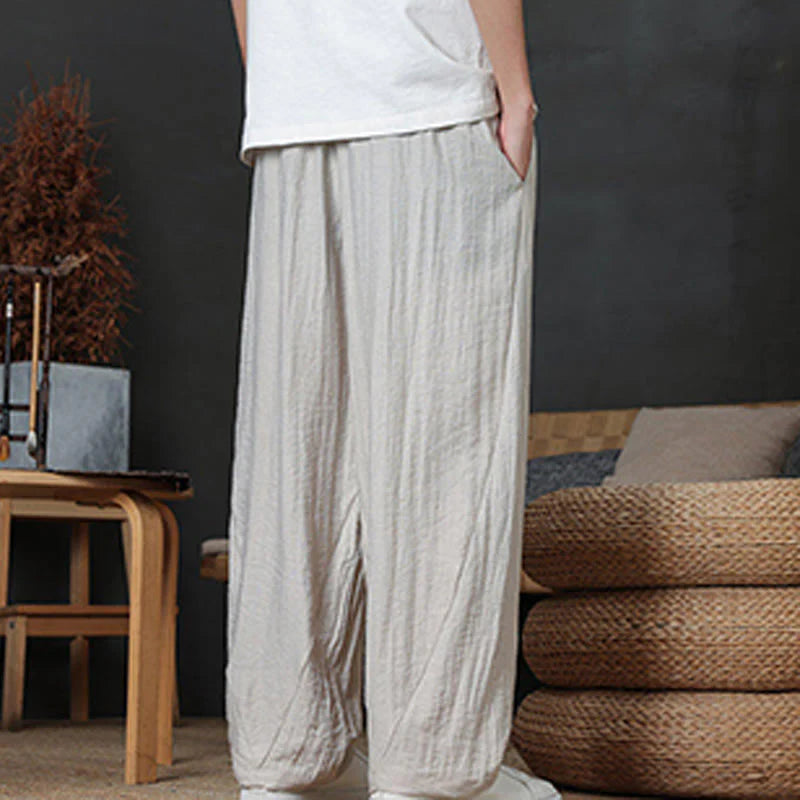 Buddha Stones Casual Plain Color Drawstring Design Men's Pants With Pockets