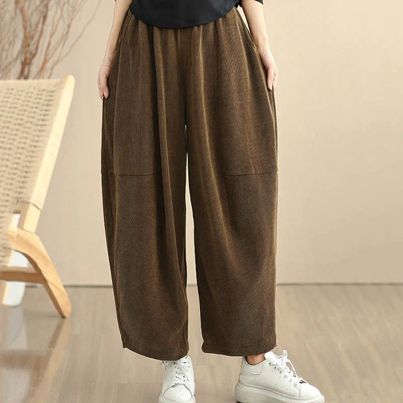 Buddha Stones Women's Fall Patchwork Plain Corduroy Harem Pants With Pockets