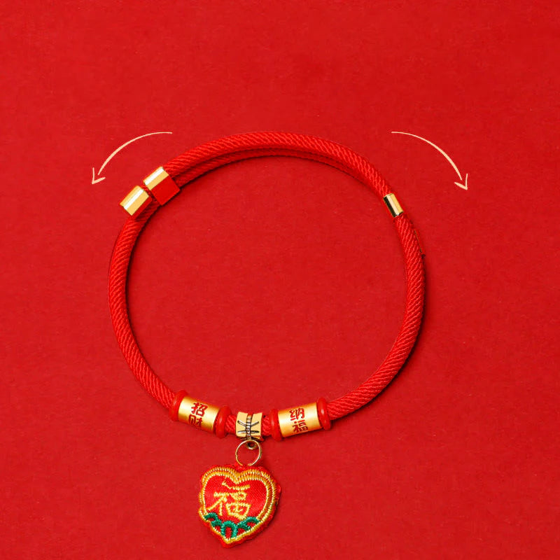 Buddha Stones Red String Plaited Embroidery Tiger Fu Character Protection Adjustable Cats Dogs Pet Collar