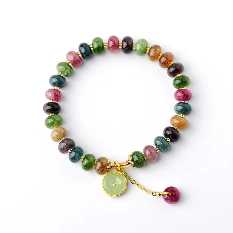 Buddha Stones Colorful Tourmaline Cute Flower Rabbit Charm Love Bracelet