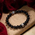 Buddha Stones Chinese Zodiac Natal Buddha 925 Sterling Silver Black Obsidian Moonstone Strength Bracelet
