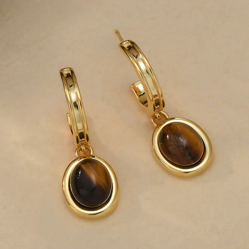 Buddha Stones Tiger Eye Retro Round Copper Protection Earrings